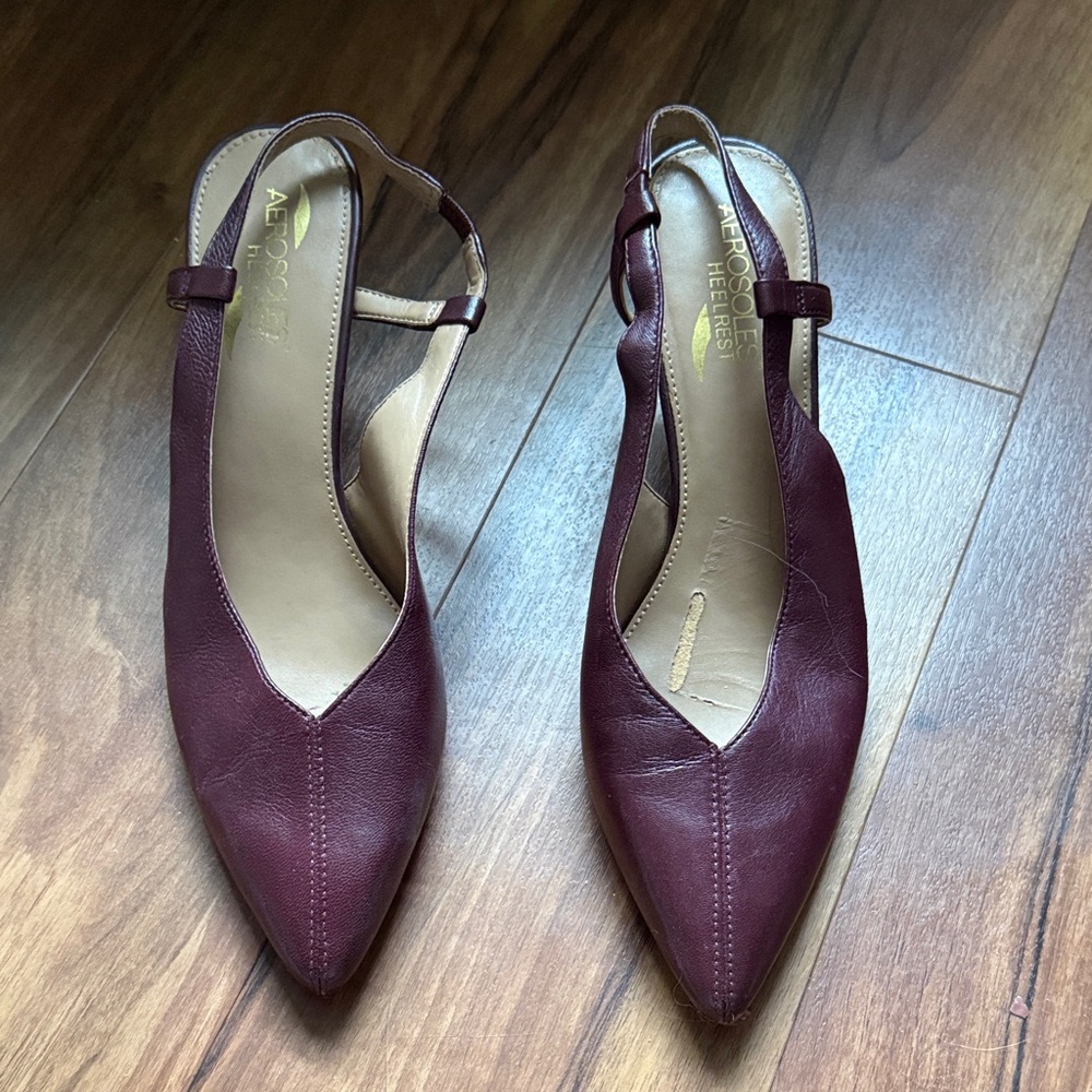 Maroon/Brown Slingback Kitten Heels